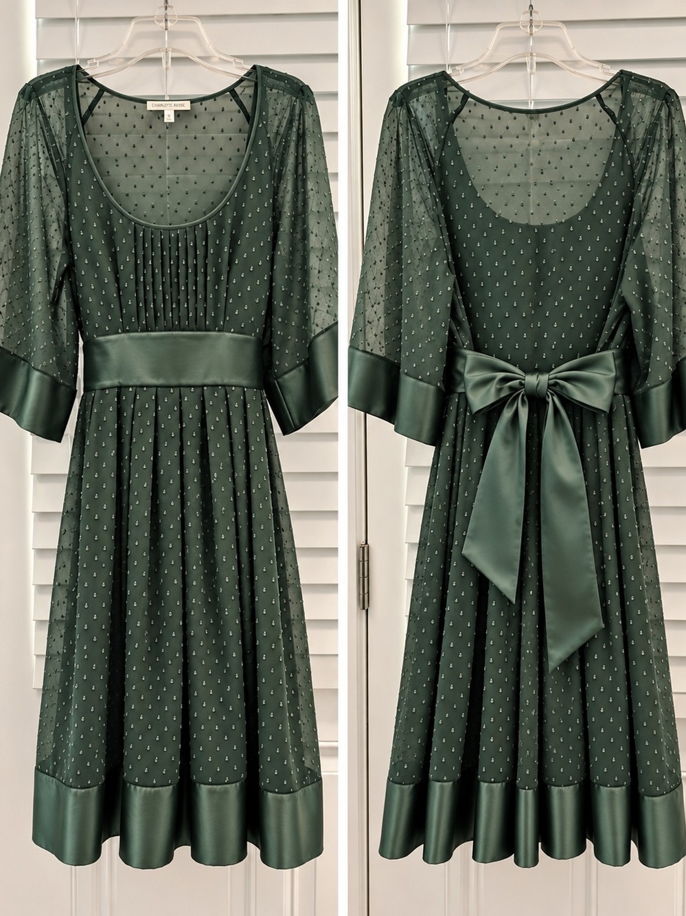 Gianni Bini Emerald Green Midi Dress with Satin Bow